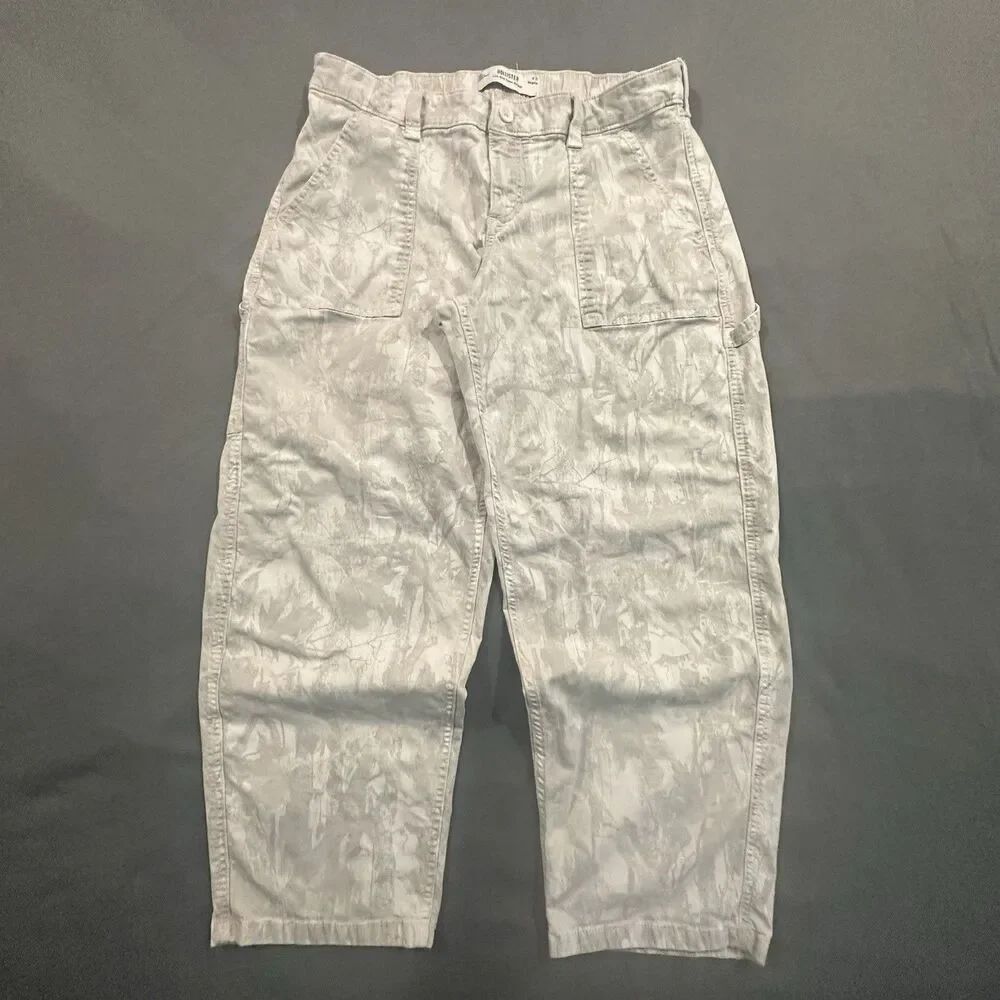 Hollister Low Rise Baggy Pants Women’s 12R Camo Leave Print Wide Leg Taper Y2K